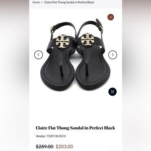Tory Burch Claire Flat Thong Sandal in Perfect Black size 7